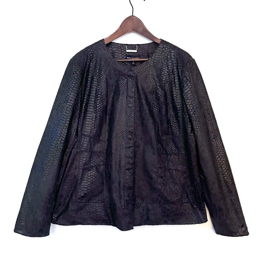 Dana Buchman Snakeskin Jacket Women’s XL Dark Brown No Collar Soft Faux Leather
